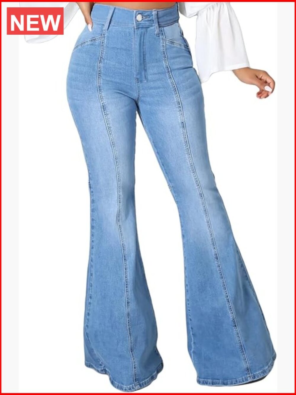 Bell Bottom Jeans Elastic Waist Ripped Flared Raw Hem Denim Pants